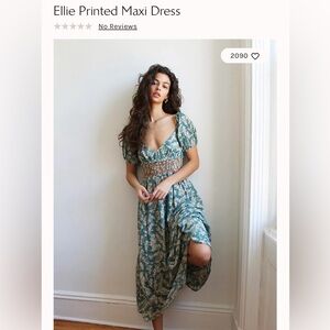 Free People Ellie Floral Printed Maxi Dress - Sz Medium -Smocked Peasant Seafoam